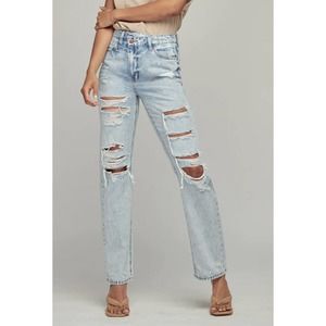 NWT Nature Denim Jeans Women's Size 27 Ultra High Rise Distressed Light Wash